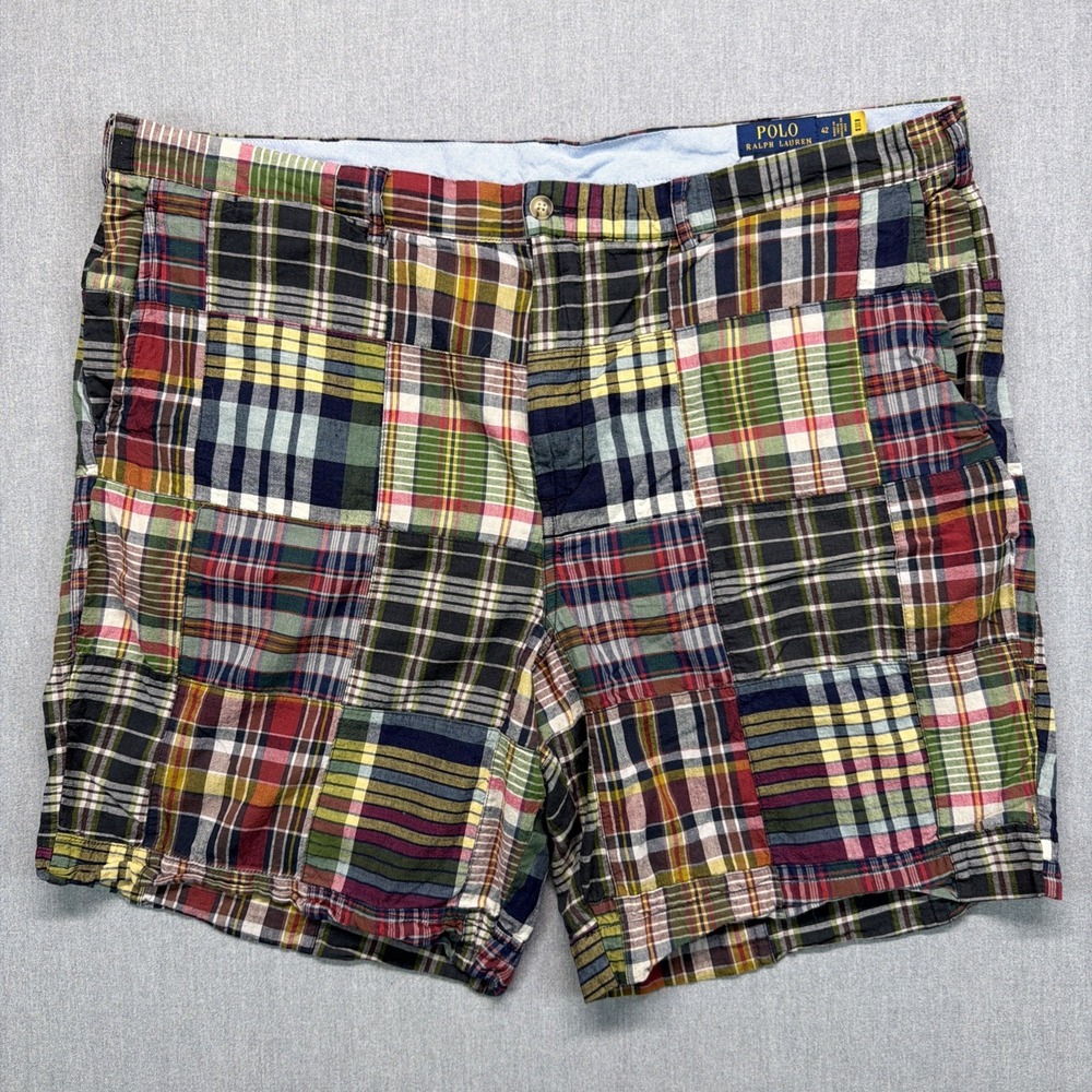Polo Ralph Lauren Indian Madras Plaid Shorts Sz 42 Patchwork Fits 43x8